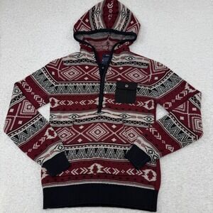 American Rag Mens Small Aztec Burgundy Tribal Geometric Knit Hooded Sweater